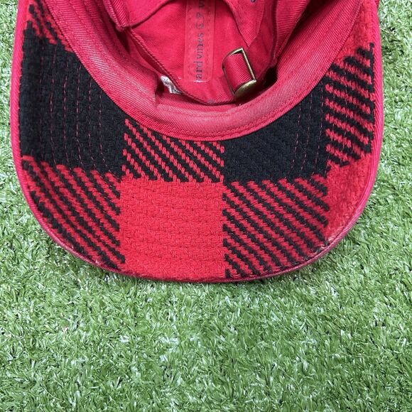 Vineyard Vines Red Logo Hat Cap Plaid Under Brim Strapback - Picture 3 of 3